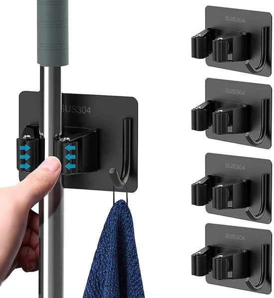 Supporto per attrezzi in acciaio inossidabile - Nero/Grigio - Installazione facile - Maniglia autoadesiva - Supporto per utensili - Supporto per scalpello a muro