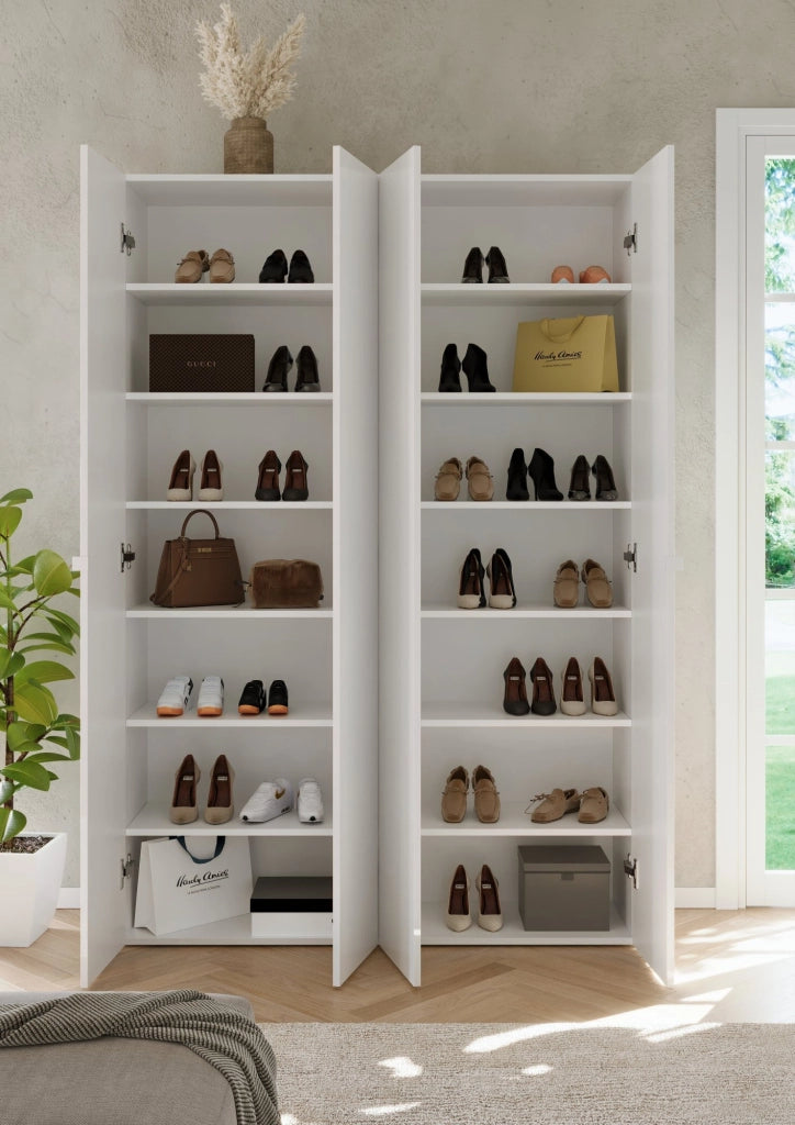 Mobile Portascarpe Spessa, Scarpiera 12 Ripiani, 126x35x186h cm Bianco Lucido