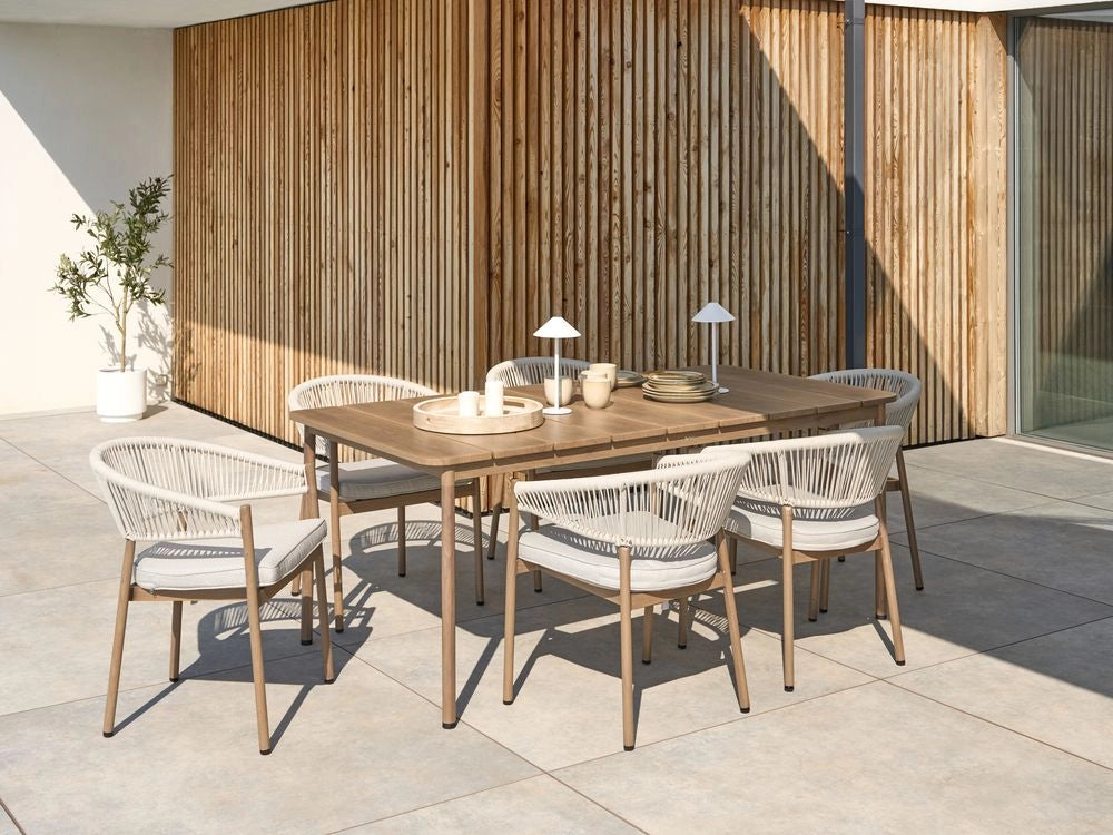 Set di 6 sedie da giardino inlegno scuro e alluminio con finitura a trasferimento termico Telaio impilabile per esterni Patio Moderno