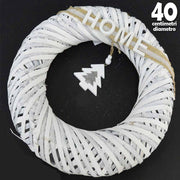Trade Shop - Fuoriporta Natalizio In Legno Shabby Chic Diametro 40cm Decorazione Porte Bianco -