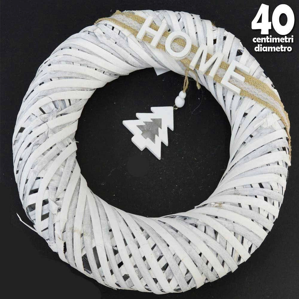 Trade Shop - Fuoriporta Natalizio In Legno Shabby Chic Diametro 40cm Decorazione Porte Bianco -