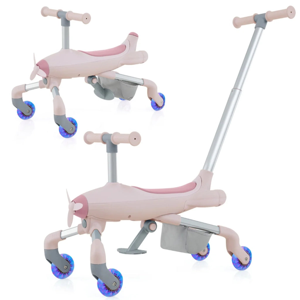 Bicicletta senza pedali 2 in 1 83 x 34 x 73 cm con ruote luminose design a tema aereo in similpelle rosa 20_0011664