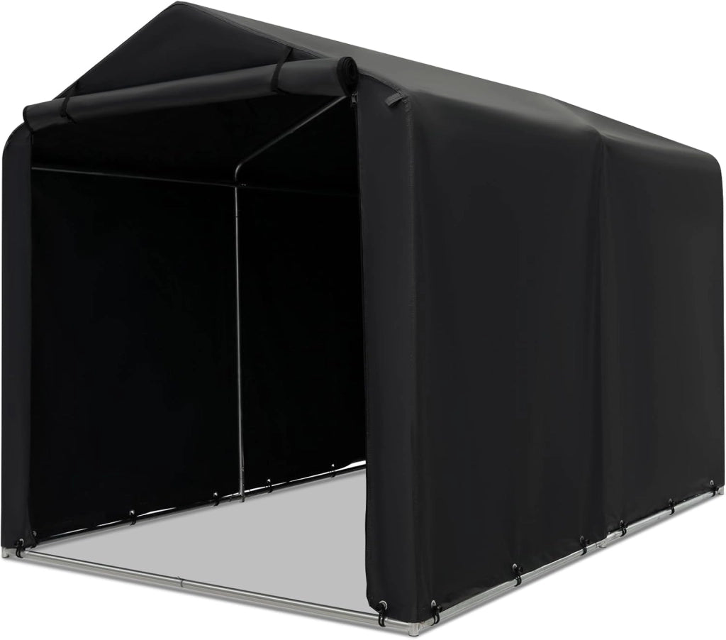 Capanno da Giardino 218 X 160 X 164 CM, Tenda Garage per Bici Moto Attrezzi, con Copertura en PE Impermeabile, Porta con Cerniera, Telaio in Metallo, Picchetti, per Esterno (Grigio Scuro)