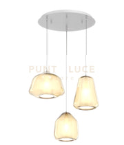 SOSPENSIONE BIANCO 3 LUCI TONDA VETRI ALPHA + BETA + GAMMA AMBRA 1176BI-S3 T ABG-AM