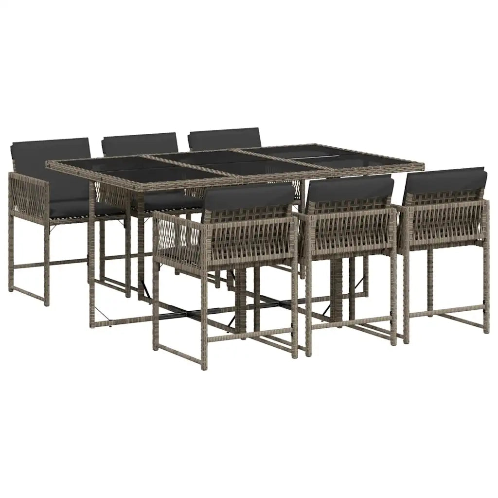 Set da Pranzo da Giardino 7 pz con Cuscini in Polyrattan Grigio