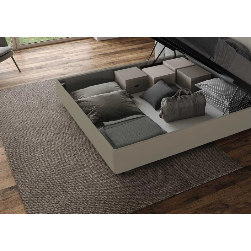 Letto imbottito Matrimoniale 160x210 cm Mika - Similpelle,Cappuccino,Contenitore