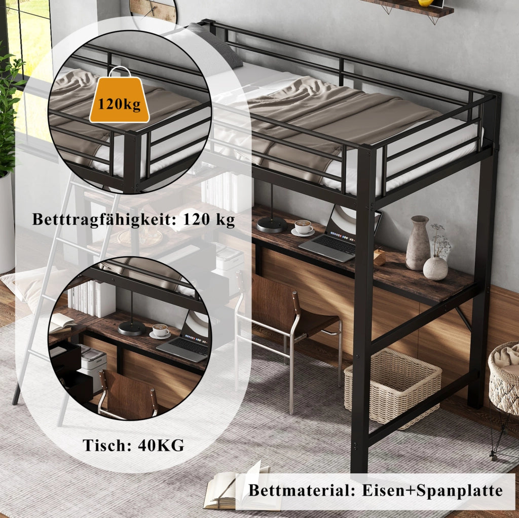 Letto a soppalco 90x200 cm con scrivania e 3 cassetti