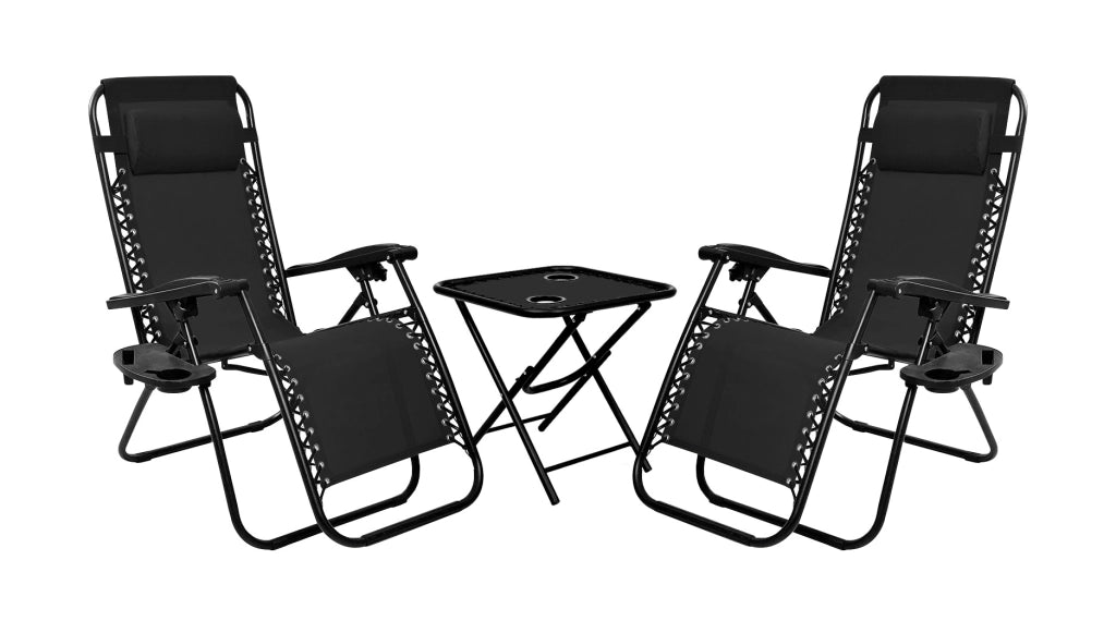 Sedia A Gravità Zero Sdraio Reclinabile Pieghevole Con Poggiatesta Poltrona Casa Terrazzo Giardino Struttura In Acciaio - Set Nero4