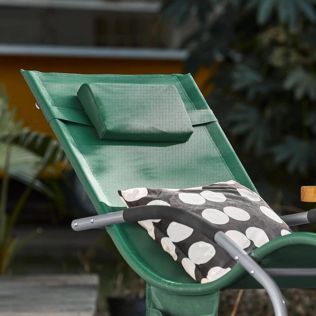 Set di 2 sedie a dondolo da esterno Poltrone sedie sdraio da giardino con cuscino e poggiatesta portata fino a 150 kg Verde Scuro OGS28-WDX2