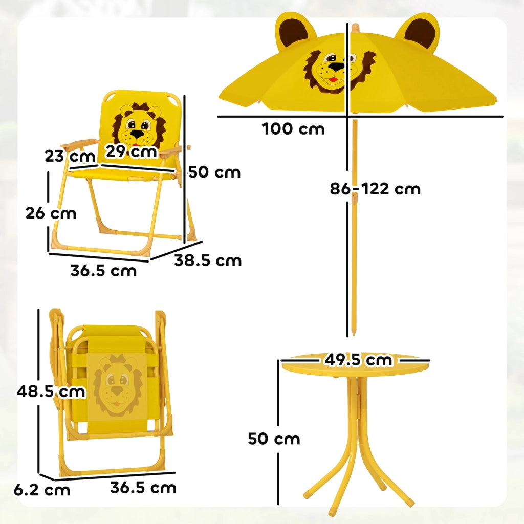 Set da Giardino per Bambini 2-5 Anni con Tavolino 2 Sedie e un Ombrellone Giallo
