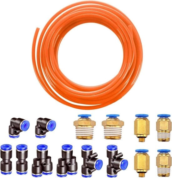 Slang 10 metri flexibile per luce personale, esterno 8 mm, interno 5 mm, arancione, con 8 pezzi di connettore pneumatico 4 mm, Air Push, giunzioni veloci (Y-, T-, L-, I- forma)