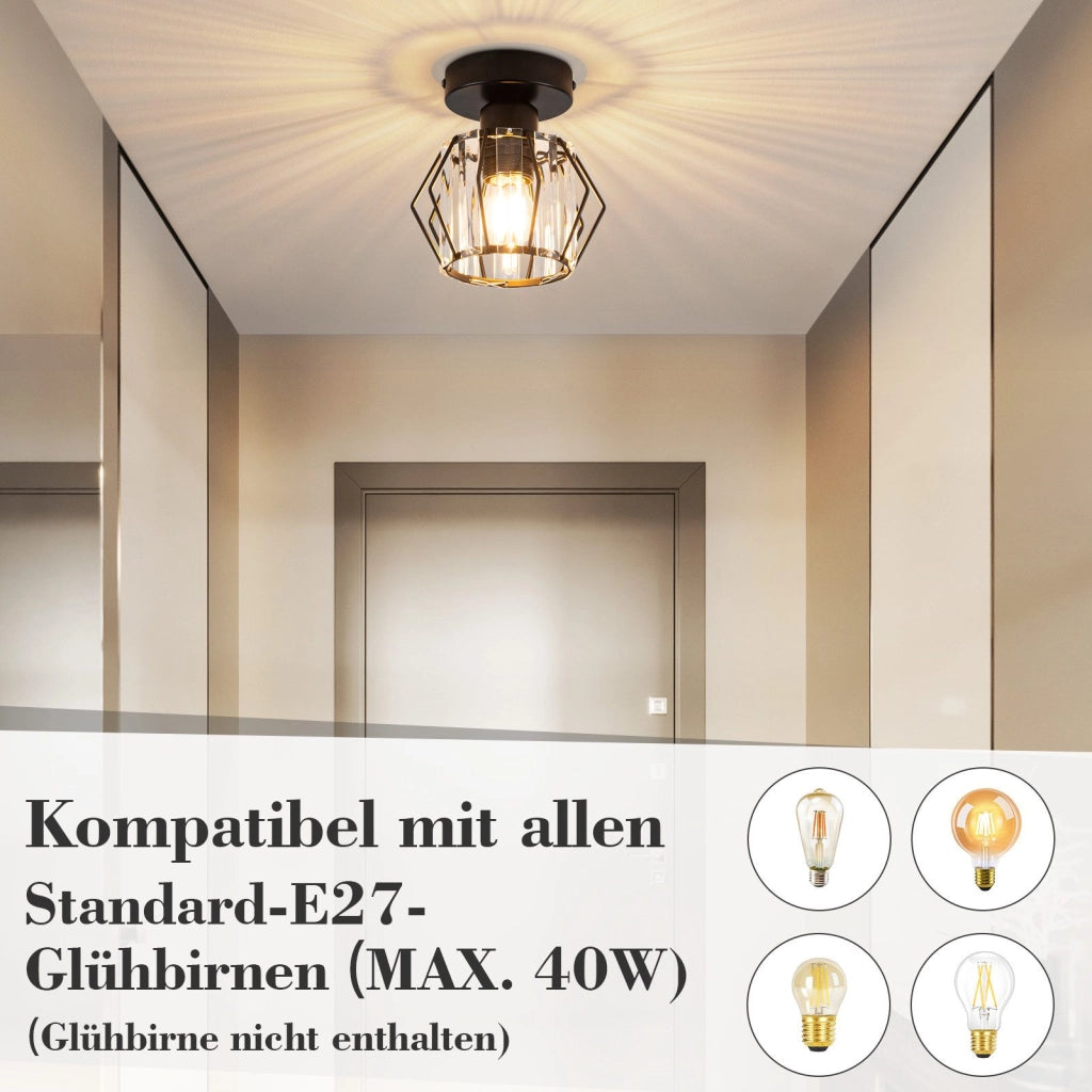 ZMH Lampada da soffitto plafoniera moderna cristallo nero E27 per uso interno
