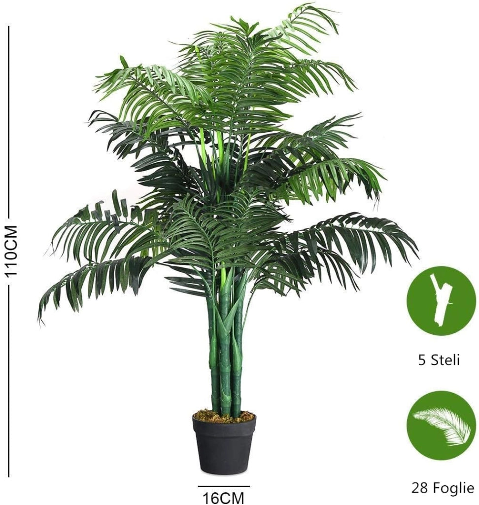 Pianta Finta da Interno da 110 cm, Pianta Artificiale in Vaso Elegante, Albero Artificiale per Salotto, Camera da Letto e Balcone