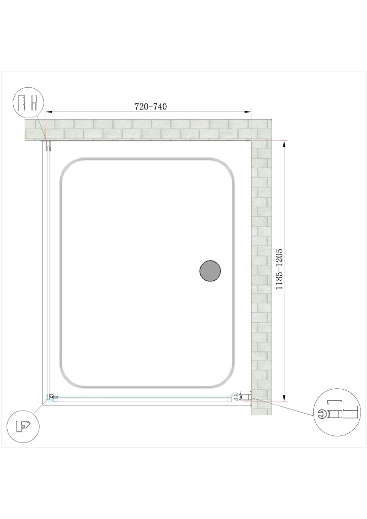 Box Doccia Battente e Parete Fissa Laterale Vetro Temperato 8 mm Easy-clean Reversibile PORTA 72-74 + FISSA 118,5-120,5