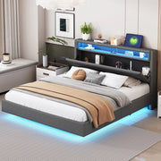 OKWISH Letto Imbottito 160×200 cm, Letto Matrimoniale con USB, LED Regolabile e Testiera Reversibile, senza Materasso, in Tessuto Grigio