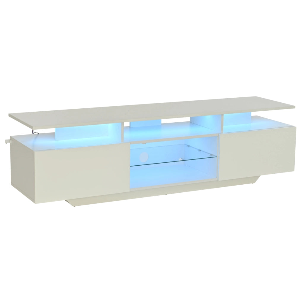 Mobile TV ULEVR 160x40x45 cm bianco con LED controllabile via app, 2 armadietti e 8 ripiani