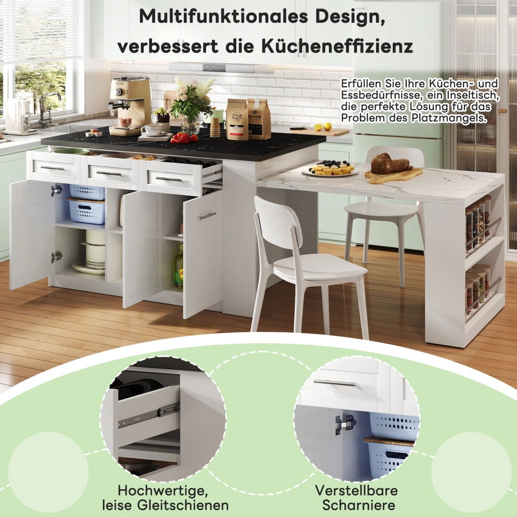 ISOLA CUCINA con tavolo estraibile 150x90x90 cm MDF Bianco Effetto Marmo