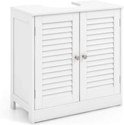 Mobile Sottolavabo per Bagno, Armadietto a Terra con 2 Ante a Persiana, Ripiano e Taglio a U 24 x 20cm, Organizer Moderno e Salvaspazio per Prodotti da Toeletta e Asciugamani, Bianco