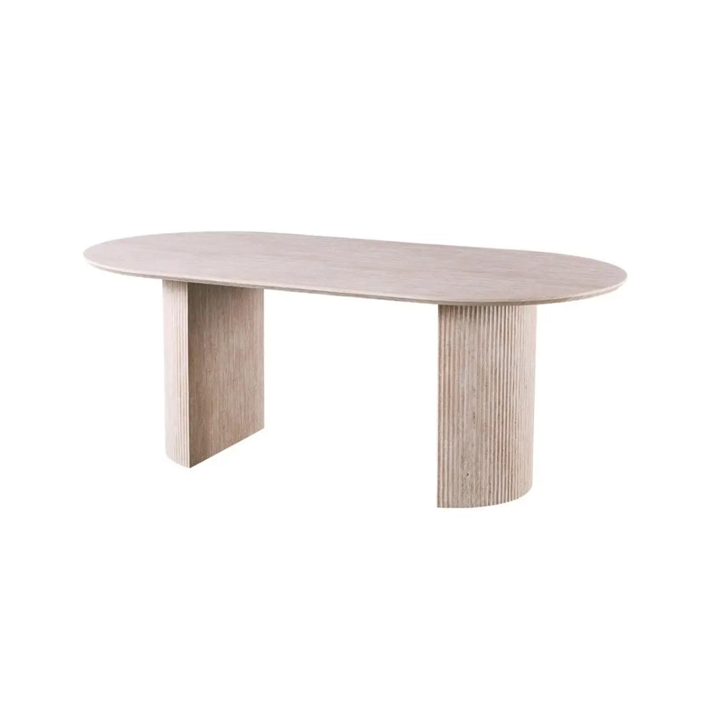 Tavolo da pranzo ovale VAGOS – 200 x 100 cm – Colore travertino – Design contemporaneo effetto pietra