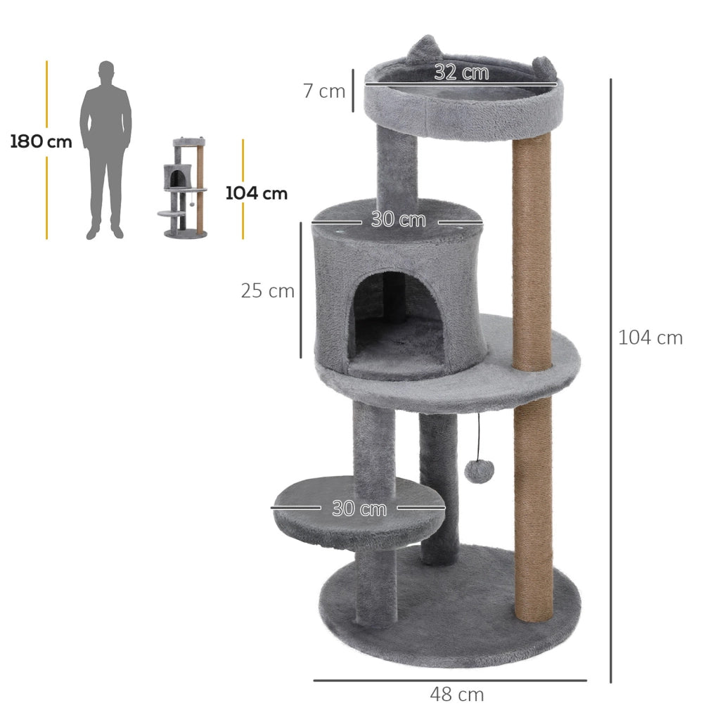 Albero per gatti con piattaforme, nicchia e graffiatoi ¨C zephmum ¨C grigio ?48x104 cm