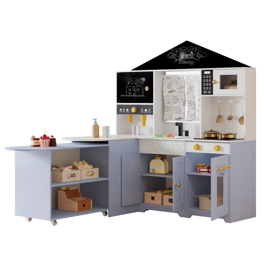 Cucina giocattolo per bambini in MDF; bianco e lilla; 60x90x105 cm; con accessori