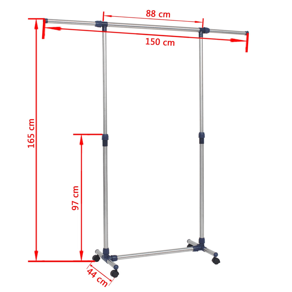 Porta Abiti Regolabile in Acciaio 165x44x150 cm Argento 245625