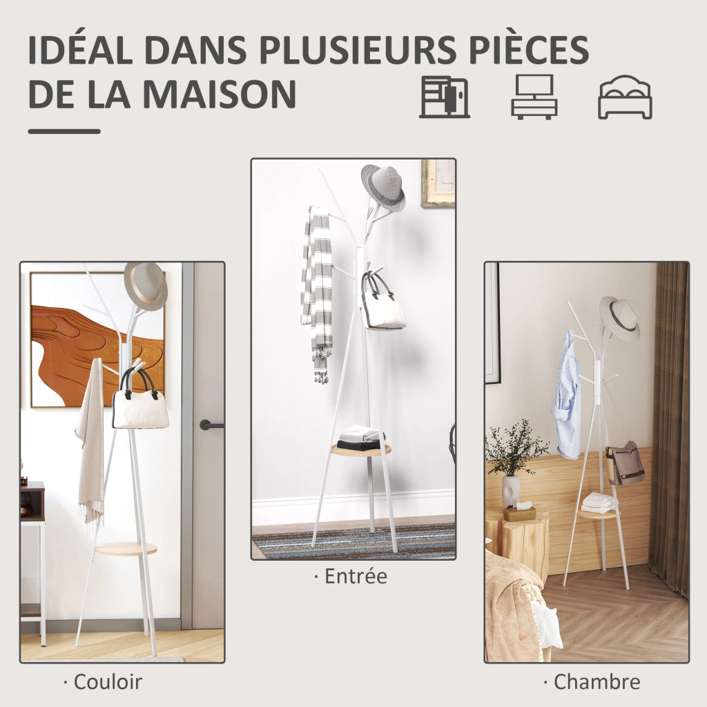 Attaccapanni design contemporaneo con ripiani e 9 ganci ¨C zephmum ¨C metallo bianco 45x45x180 cm