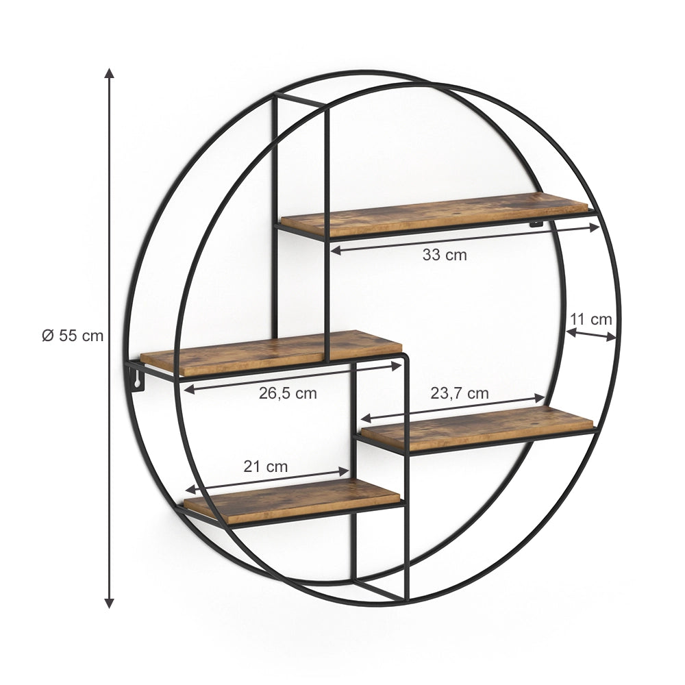 Vicco Libreria da parete Legno antico 55 x 55 cm Rotondo