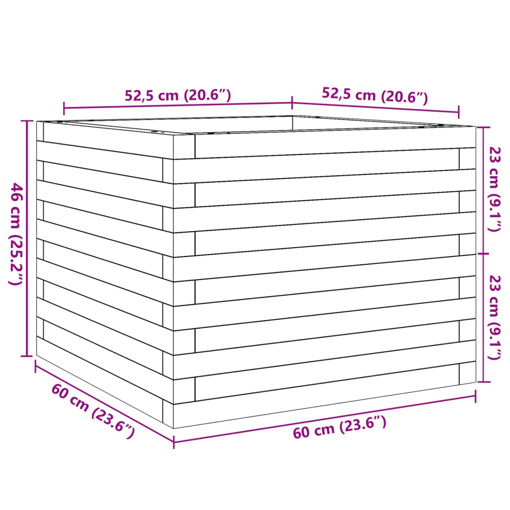 Fioriera Giardino Marrone Cera 60x60x46 cm Legno Massello Pino