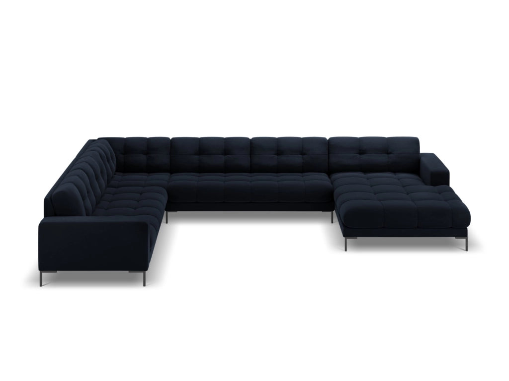Cosmopolitan Design - Divano panoramico sinistro "Bali" 7 posti in velluto blu scuro 