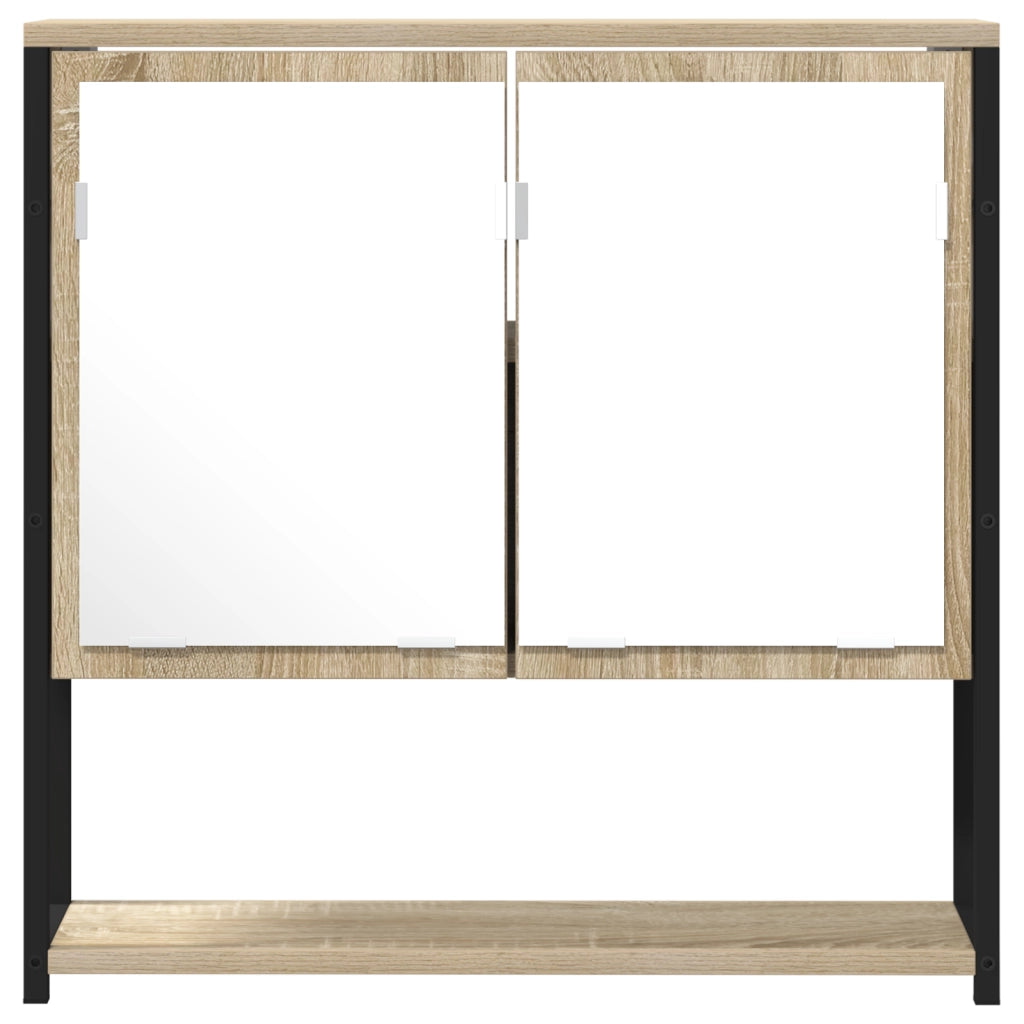 Mobiletto da Bagno con Specchiera  Rovere Sonoma 60x16x60 cm in Legno Ingegnerizzato