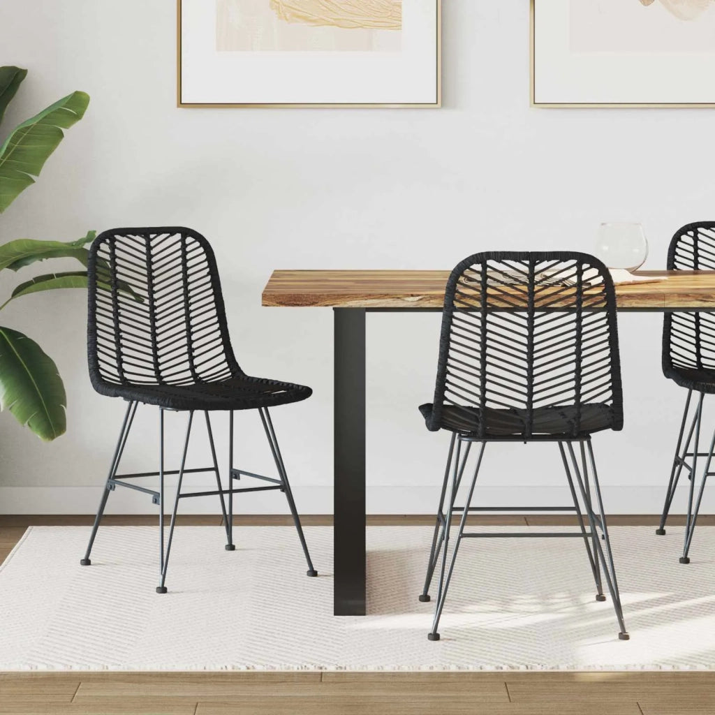 Sedia da pranzo 2 pcs Nero 44 x 47 x 85 cm Rattan e Ferro 42011551