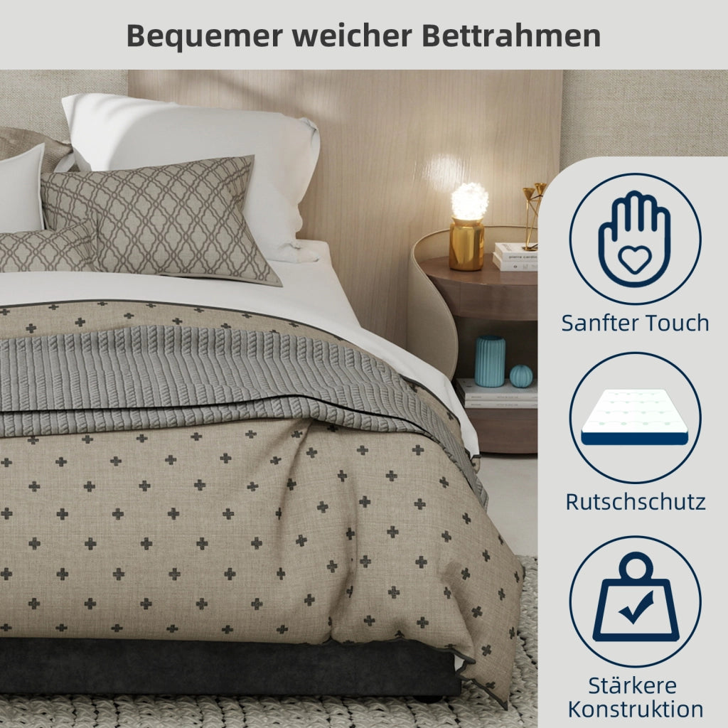 Letto Matrimoniale 140x200 cm - Struttura in Tessuto e Metallo - Grigio Moderno