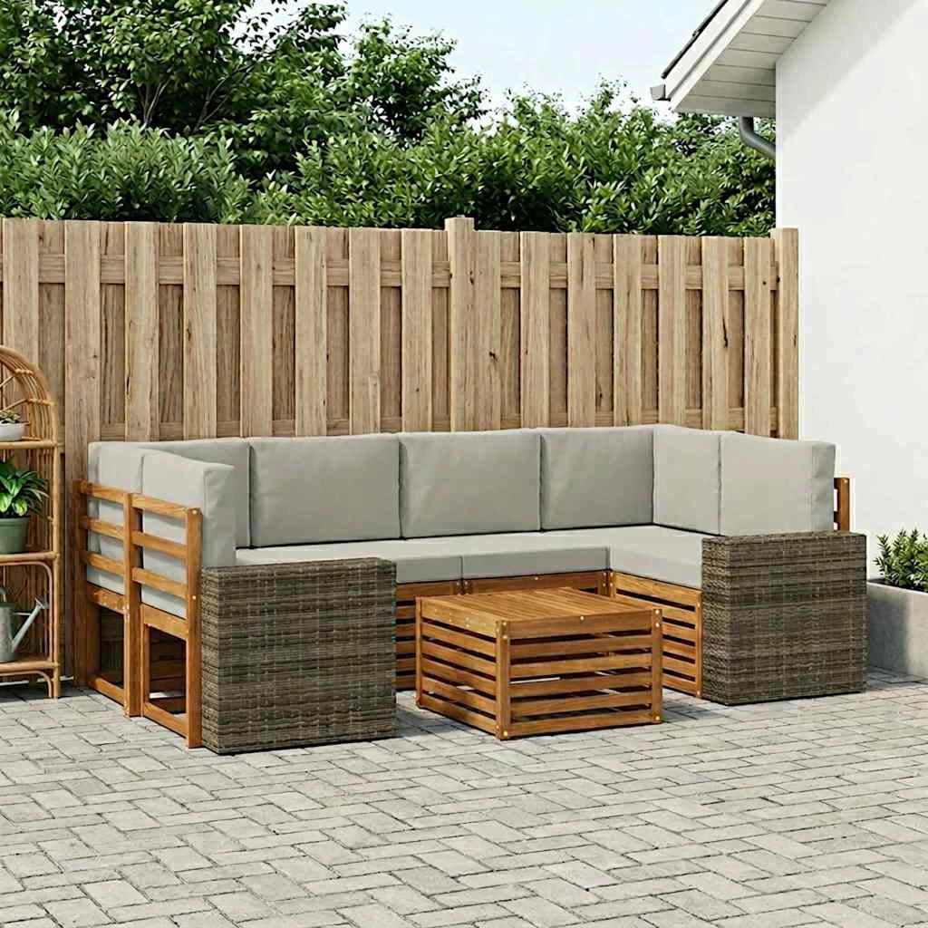 Set di divani da esterno 7 pz Naturale e Grigio Chiaro 3384097