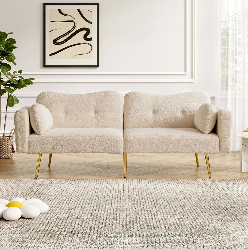 Divano letto 2 posti reclinabile 155x85;5 cm beige con 2 cuscini HOMVRA