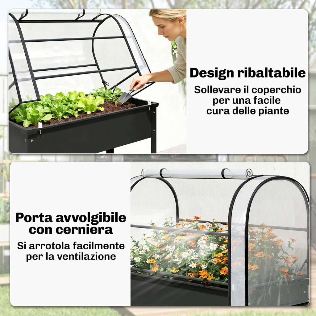 Letto Rialzato per Orto con Mini Serra e Drenaggio ¨C Zephmum ¨C Nero 100x49x136 cm