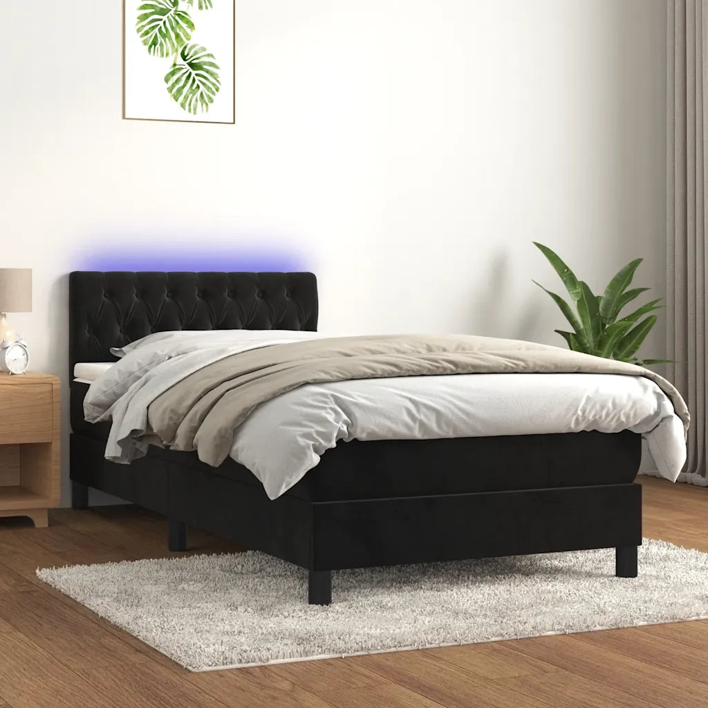 Letto singolo | Letto per adulti | Letto a Molle con Materasso e LED Nero 100x200 cm in Velluto