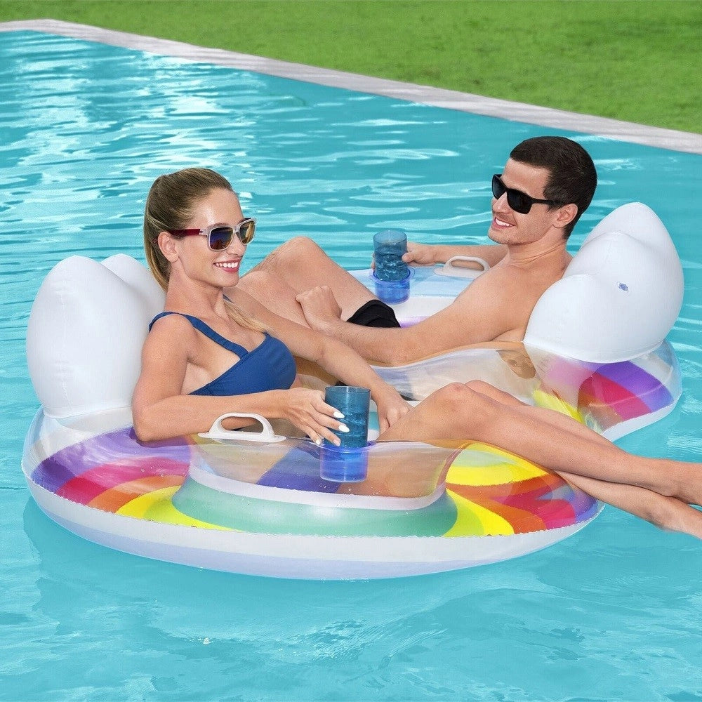 Trade Shop - Poltrona Gonfiabile Doppia Rainbow Dream 186x116 Cm Maniglie Portalattine 43648 -