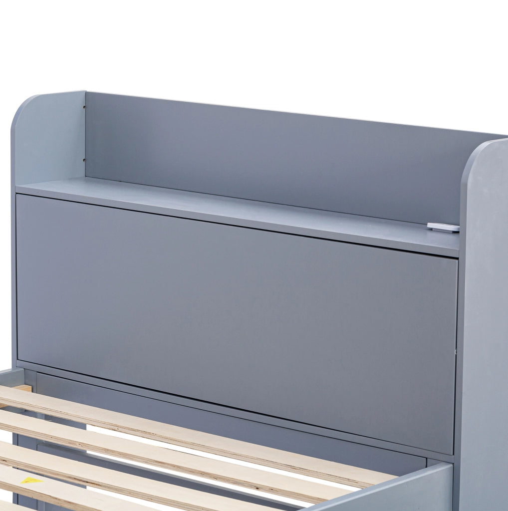 Letto 90x190 cm con cassetti; letto estraibile e USB in legno grigio
