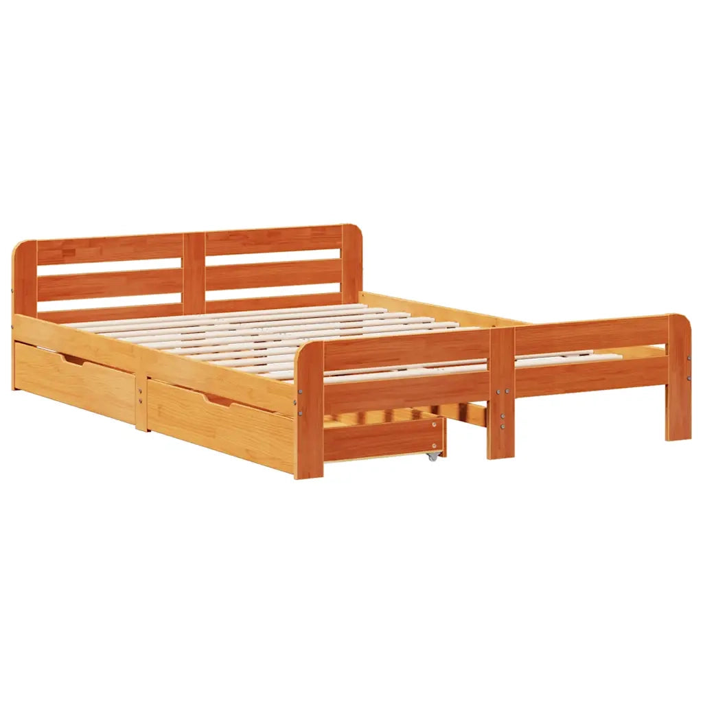 Letto senza Materasso Marrone Cera 150x200 cm in Legno di Pino