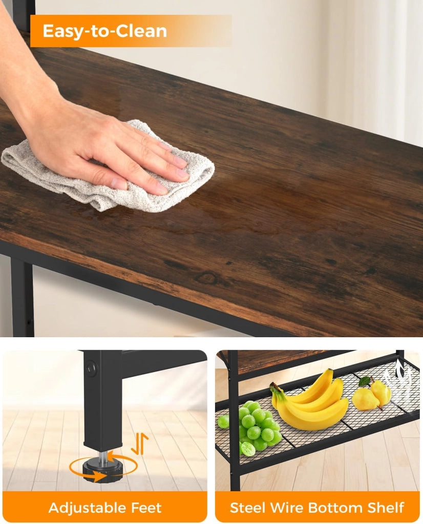 Scaffalatura, Scaffale Cucina, Scaffale a Piede, Scaffale per Microonde, Scaffale Spezie, Libreria con Protezione Anti-Ribaltamento, Mobile con 4 Ripiani, 8 Ganzi a S, 80x40x126cm, Marrone