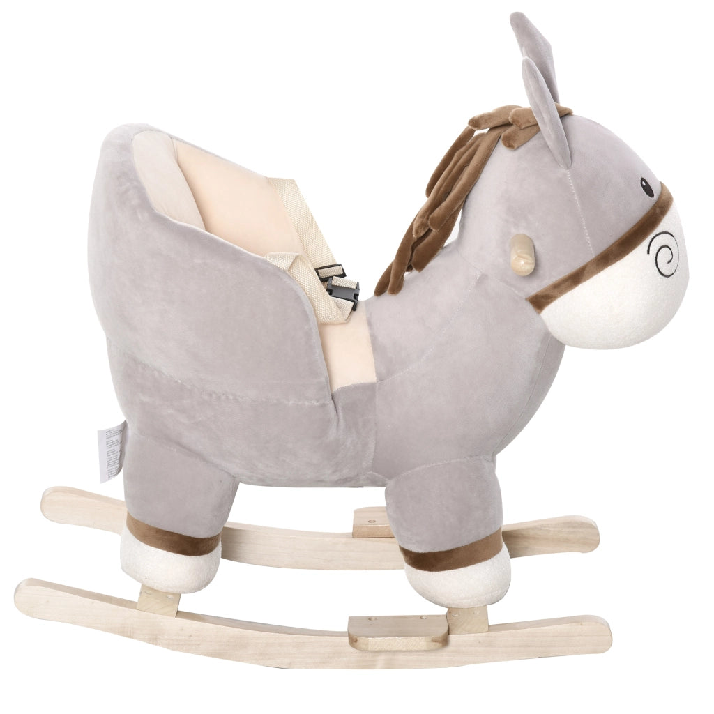 Cavallo a Dondolo per Bambini ¨C zephmum ¨C Grigio in Legno di Pioppo con Peluche e Suoni