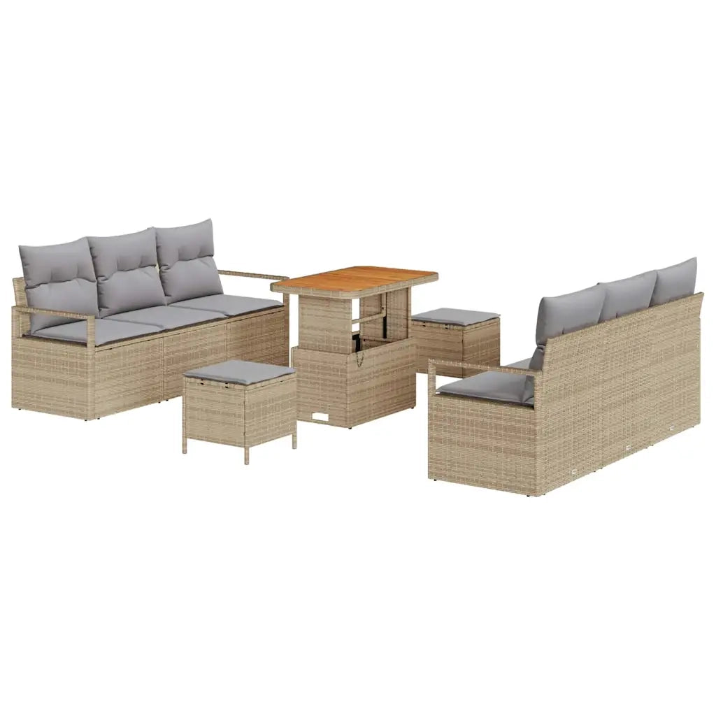 vidaXL Set Divano da Giardino con cuscino 9 pcs Beige Poly Rattan