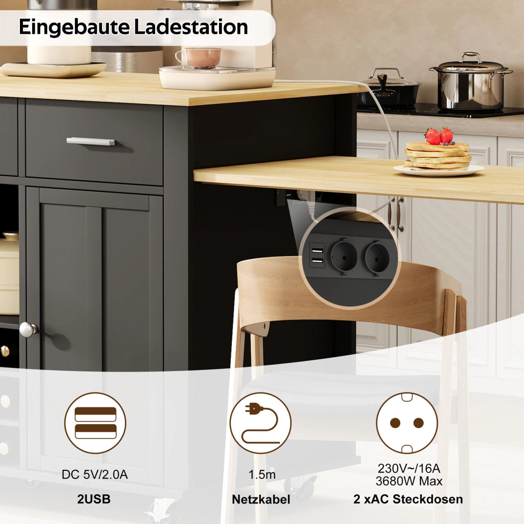 CUCINA Isola con piano estraibile 136(223)x50x93 cm MDF Nero/Naturale