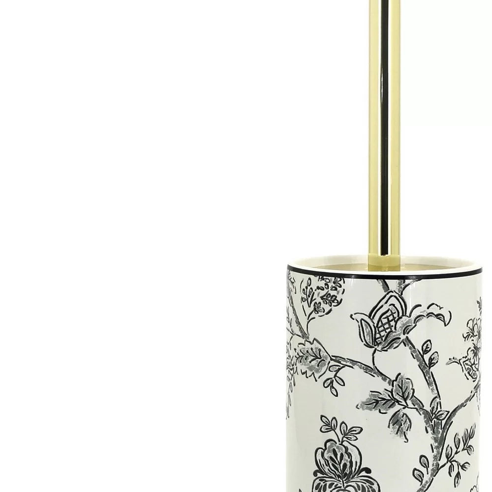 Portascopino in ceramica bianco con decori - serie Fiori