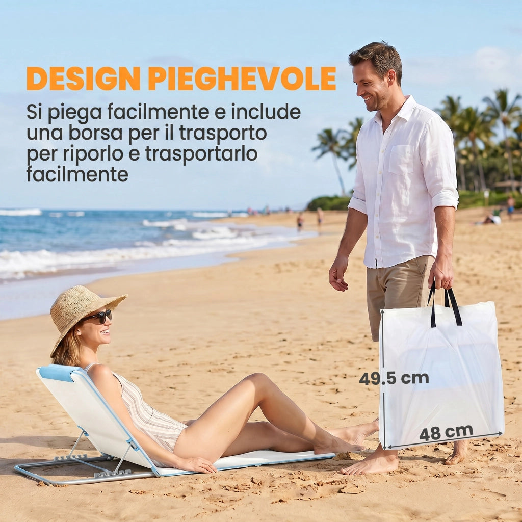 Lettino Prendisole Pieghevole ¨C zephmum ¨C Beige, 48x134x36-45 cm