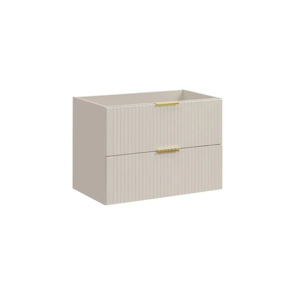 Mobile sottolavabo NOXERA – 80 cm – 2 cassetti – Beige opaco – Finiture di alta gamma sospese