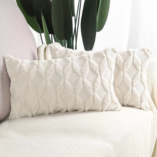 Piumoni morbidi con pelo corto e soffice, copricuscini decorativi, 2 pezzi, beige chiaro, 30x50 cm