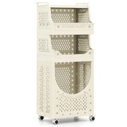Carrello portabiancheria pieghevole 40 x 30 x 100 cm 4 ripiani con ganci appendiabiti e ruote di design in PP beige 20_0018906