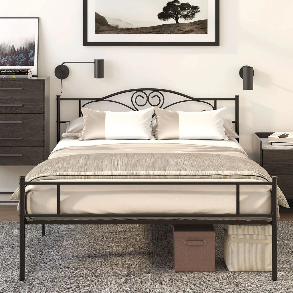 Struttura Letto Una Piazza e Mezzo 140x200 cm in Acciaio con Doghe Integrate Nero